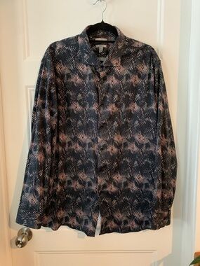 Le Chateau Men's black & peach accent and Patterned Button-Up long sleeves shirt